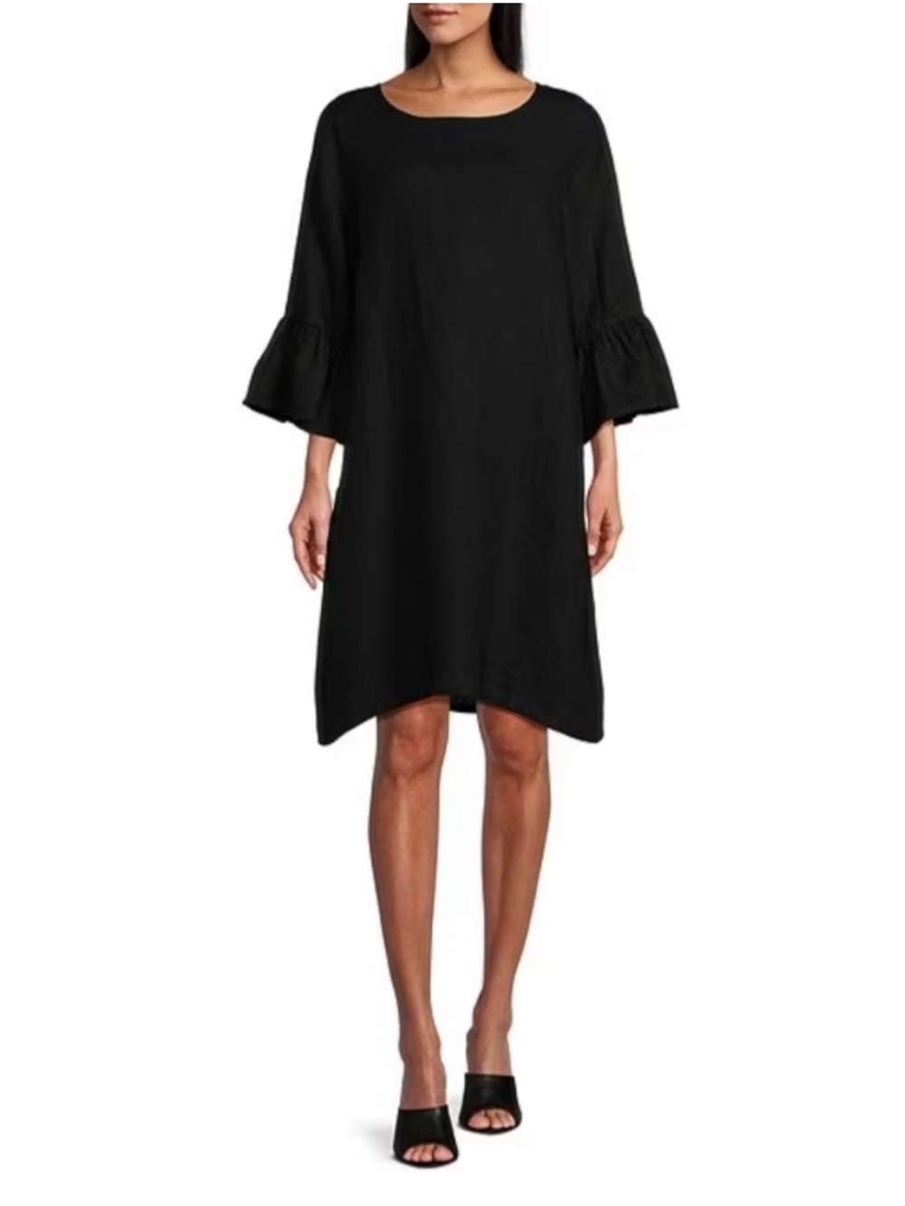 Bryn Walker Phryne Black 100% Linen Shift Dress 3/4 Bell Sleeve Size XS